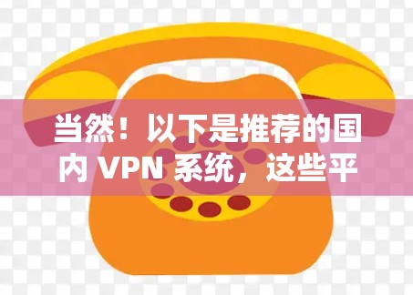 当然！以下是推荐的国内 VPN 系统，这些平台在国内非常受欢迎，适合大多数用户